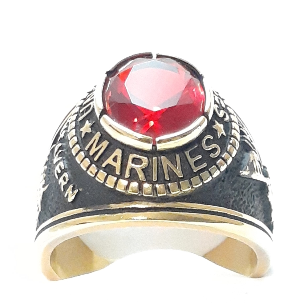 Men's Military Marines Ruby Red Stone Ring, Sz 14